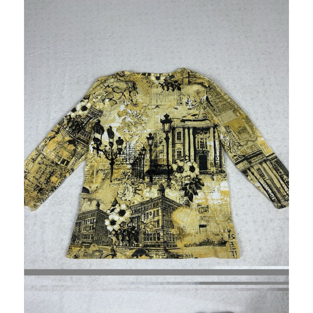 Allison Daley Women's Large Yellow Black Abstract Graphic 3/4 Sleeve Top Artsy